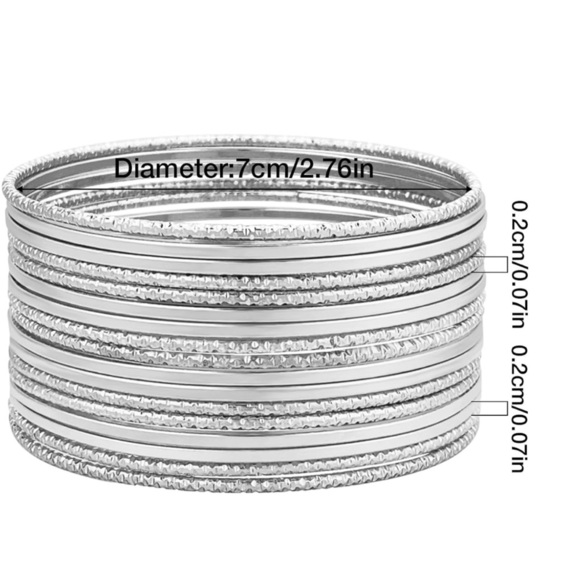 16Pcs Silver Tone Bangle Bracelet Set for Women Multi Layer Stackable - Picture 5 of 6